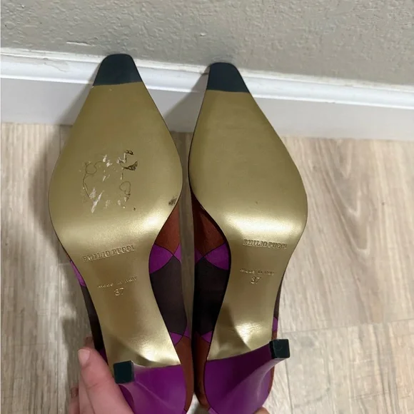 Emilio Pucci Multicolor Geometric Print Heels Size 37 Made in Italy - Picture 5 of 6